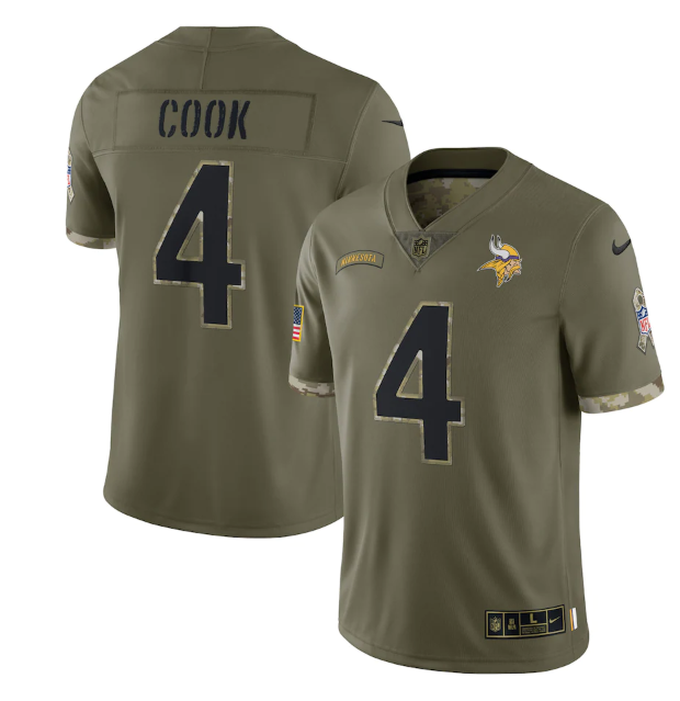 Men's Minnesota Vikings #4 Dalvin Cook Olive 2022 Salute To Service Limited Stitched Jersey